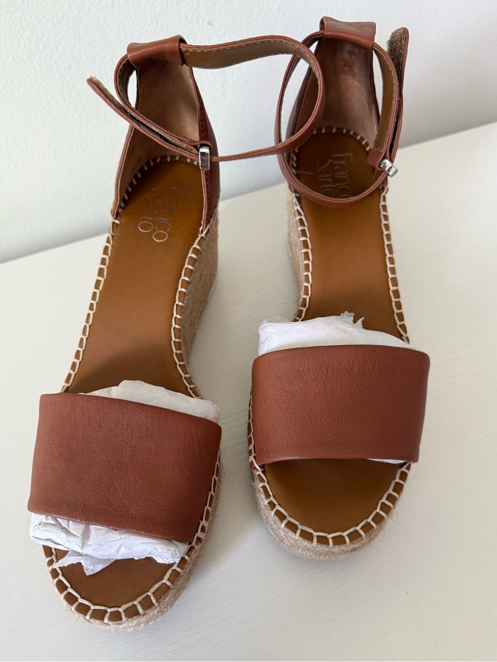 Franco Sarto Tan Brown Espadrille Wedge Sandals